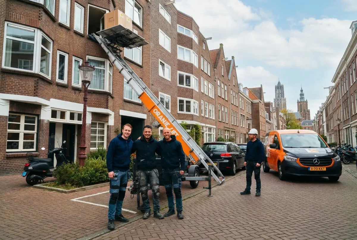Ladderlift in gebruik bij appartementencomplex Nederland