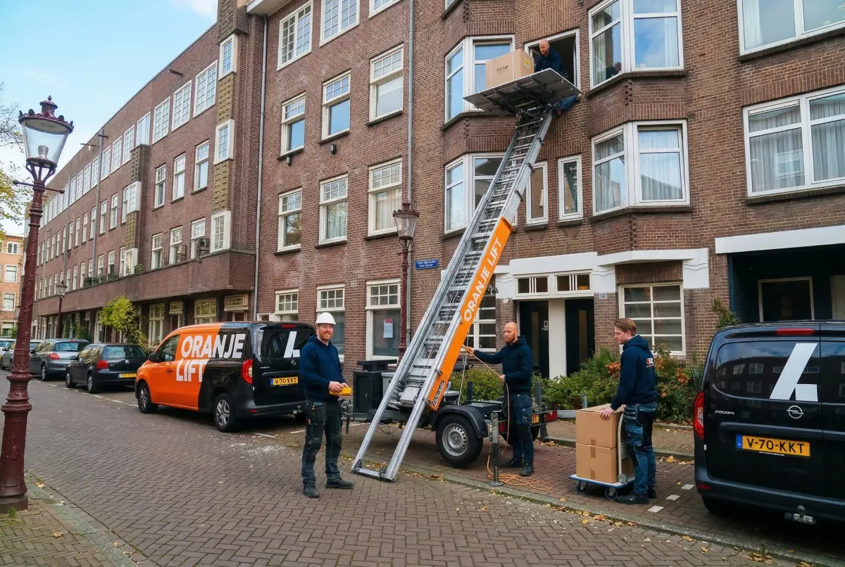 Ladderlift in smalle straat Nederland