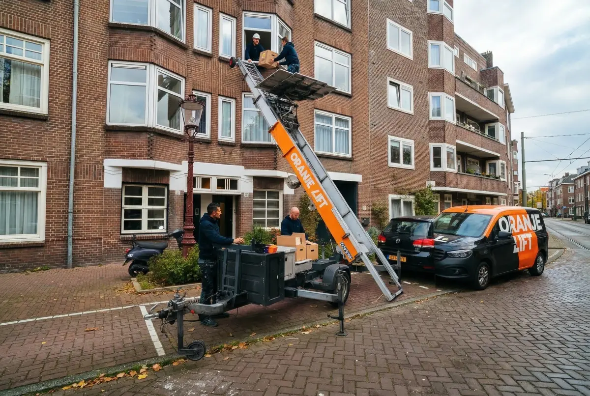 Ladderlift in actie bij woning 